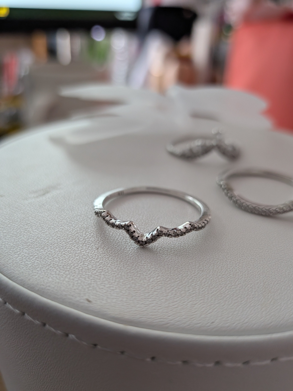 Sterling Silver Chevron .925 Pave Stackable Rings - 3 Rings - Picture 3 of 8